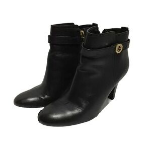 Tory Burch Brita Womens Solid Black Leather Heeled Bootie Dark Academia Size 8